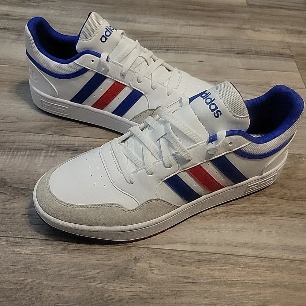 Adidas VL Court 3.0 Shoes Mens 12 White Blue Red Stripe Skatebording Sneaker NEW